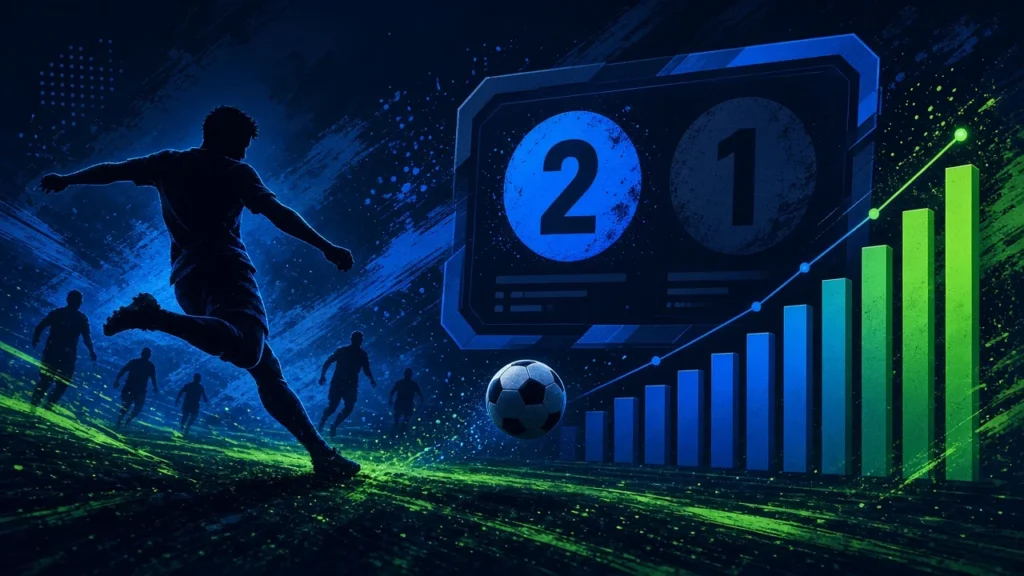 축구 기록을 나타내는 스코어보드와 막대 그래프 일러스트
